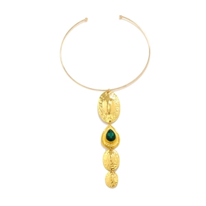 Collar Necklace With Pendants Zinc Alloy Iron Hammered Geometric Green Glass Teardrop Retro Exaggerated Style For Women