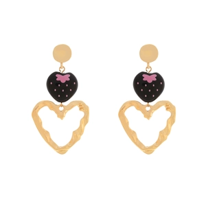 Fashion Heart Strawberry Dangle Earrings Zinc Alloy Resin With Stainless Steel Post Sweet Polka Dot Bow Jewelry Women