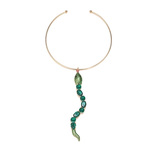 Collier Ras Du Cou Pendentif Serpent Rétro Pour Femmes Alliage Or Strass Vert Forme Animale Bijoux De Mode