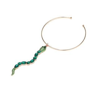 Collier ras de cou serpent vintage doré avec pendentif en strass vert