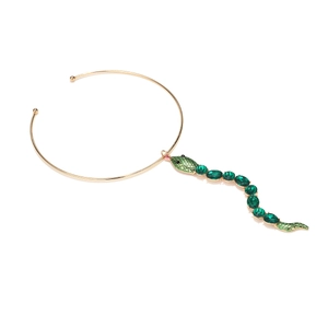 Collier serpent rétro doré orné de strass verts pour femmes mode chic