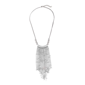 Tassel Pendant Necklace Zinc Alloy Metal Multi Strand Chain With Round Beads Long Fringe Statement Jewelry For Women