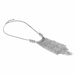 Exaggerated silver multi-strand spherical chain tassel pendant necklace with metallic fringe