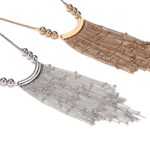 Exaggerated multi-strand sphere chain tassel necklace in gold and silver finish