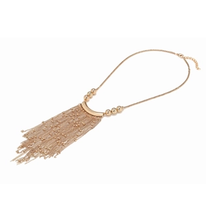 Statement gold layered tassel necklace with spherical beads and adjustable chain