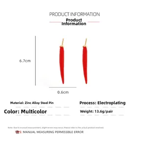 Détail des boucles d'oreilles piment rouge de 6,7 cm avec dimensions et crochets