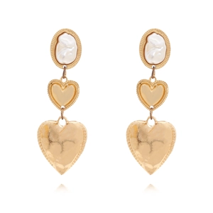 Vintage Gold Hammered Heart Dangle Earrings With Artificial Baroque Pearl And Stainless Steel Earring Post For Women Chic Jewelry