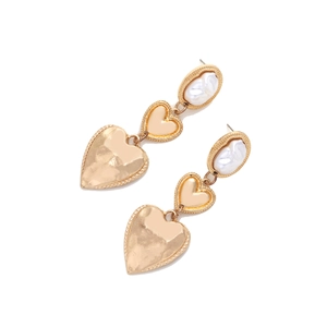 Vintage gold layered heart earrings with baroque pearls in a chic French style aesthetic