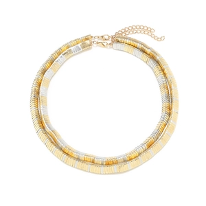 Collier ras de cou double rangée à maillons dorés et argentés avec chaîne réglable