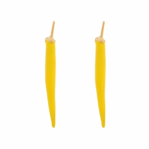 Boucles d'oreilles pendantes piment jaune avec alliage doré et finition en émail