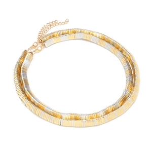 Collier géométrique double rang avec sequins métalliques bicolores dorés et argentés
