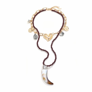 Bohemian Layered Necklace With Resin Horn Heart Butterfly Coin Pendant Beads Retro Jewelry For Women
