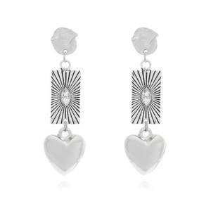 Vintage Heart Drop Earrings Alloy Rhinestone Sunburst Design For Women With Stainless Steel Earring Post