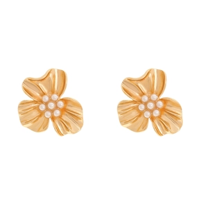 Orecchini A Lobo Floreali Oro Stile Francese Vintage Con Lega Di Zinco Perla Artificiale Cristallo E Perno In Acciaio Inossidabile