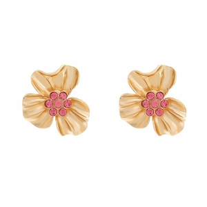 Orecchini a fiore in oro vintage con eleganti centri in cristallo rosa in set