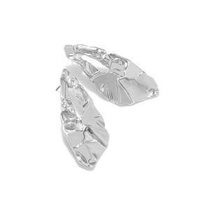 Exaggerated irregular geometric hollow earrings with vintage silver textured finish