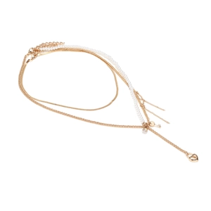 Baroque pearl layered necklace with heart lock and key pendants in gold-plated finish