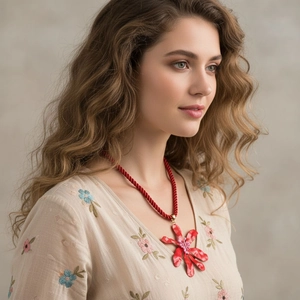 Large Red Flower Pendant Necklace Bohemian Chunky Twisted Cord Clavicle Chain For Women Statement Fashion Jewelry