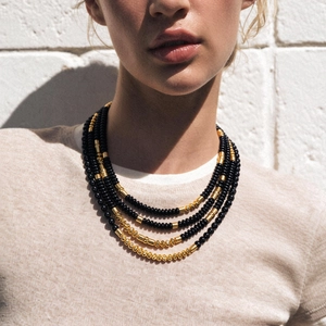 Multilayer Beaded Statement Necklace With Resin Beads And Alloy Metallic Parts Waterfall Layered Fashion Jewelry For Women