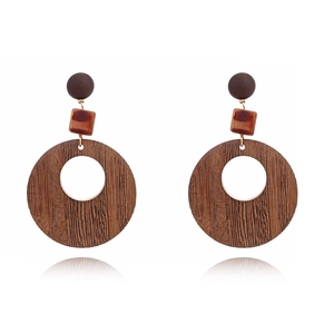 Boucles D'Oreilles Pendantes Géométriques Imprimé Léopard En Bois Et Résine Pour Femmes Style Bohème Rétro