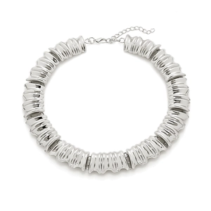 Vintage chunky silver wavy geometric metal link necklace with adjustable lobster clasp closure