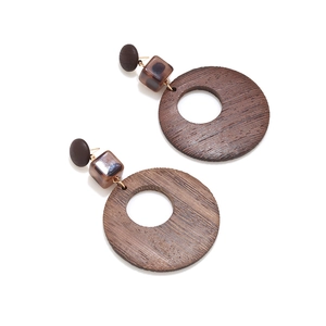 Boucles d'oreilles vintage géométriques avec pendentif bois léopard et résine