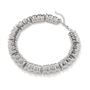 Detail of silver textured link necklace with adjustable chain and lobster clasp