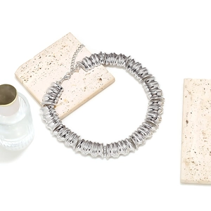 Vintage chunky silver rippled geometric necklace with metallic industrial finish and lobster clasp