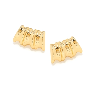Vintage irregular geometric gold studs with elegant wavy texture and glossy metallic finish