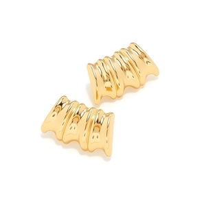 Vintage golden wavy textured geometric earrings with high polished metallic finish