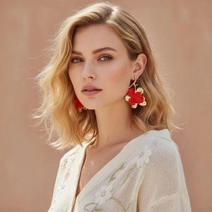 Orecchini A Pendente A Fiore In Lega Con Perno In Acciaio Inossidabile Smalto Lungo 3D Stile Boho Per Donne