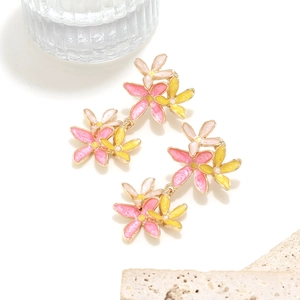 Boucles d'oreilles pendantes à fleurs multicouleurs avec émail peint à la main et doré