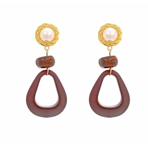 Boucles d'oreilles rétro géométriques léopard avec perles de bois et perles dorées