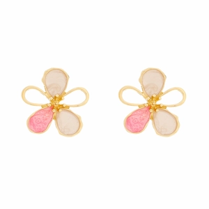 Elegant gradient enamel flower stud earrings with gold hollow petals for women