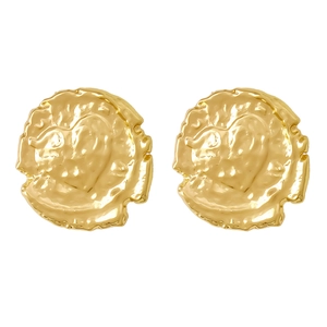 Minimalist gold coin earrings with hammered texture and vintage geometric heart design
