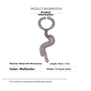 Detailed view of rhinestone mesh necktie necklace with 44cm chain length and 7cm extender