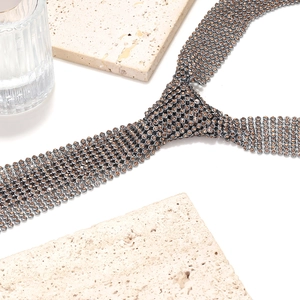 Chic rhinestone necktie necklace in gunmetal mesh and champagne crystal design