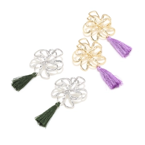 Bohemian hollow flower earrings with colorful long silk tassels in gold and silver