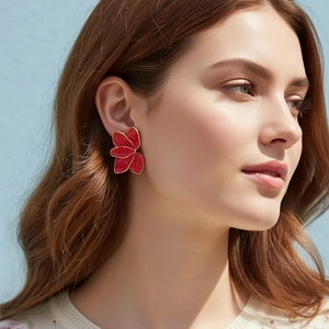 Emaille Blumen Blatt Ohrstecker Legierung Metall Mit Edelstahl Ohrringpfosten Pastorale Florale Schmuck Für Damen