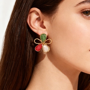 Enamel Flower Stud Earrings Alloy Hollow Five Petal Gradient Colorful Marble Style Fashion Women Stainless Steel Earring Post