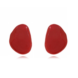 Abstract red enamel earrings with minimalist geometric design and high-gloss finish