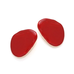 Exaggerated geometric alloy earrings with deep red enamel finish and gold edges