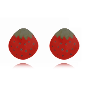 Boucles d'oreilles fraises en émail rouge avec feuilles vertes et finition brillante