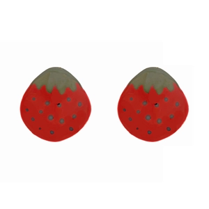 Boucles d'oreilles fraises en émail avec fruits rouges vifs et motif de feuilles vertes