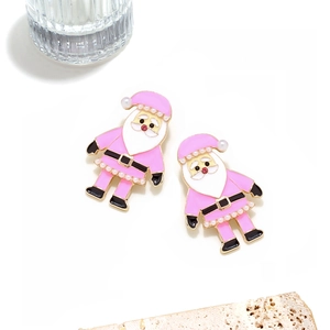 Spille Babbo Natale in smalto rosa con perle bianche e lega dorata per Natale