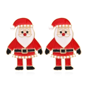 Orecchini di Babbo Natale in smalto con base in lega dorata e dettagli in perle bianche