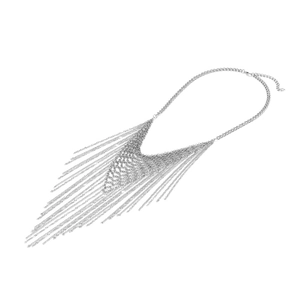 Luxurious silver chain fringe tassel necklace with bold multi-layered bohemian design