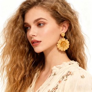 Große Blumen Ohrhänger Goldene Legierung Mit Edelstahl Ohrstecker Dreidimensional Texturierte Florale Schmuck Für Damen