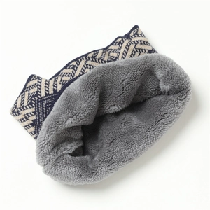 Winter thermal knit neck gaiter with geometric pattern and thick faux fur lining