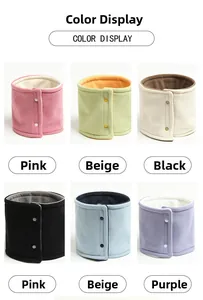 Detail of double-layer fleece neck warmer with snap buttons in six various colors
